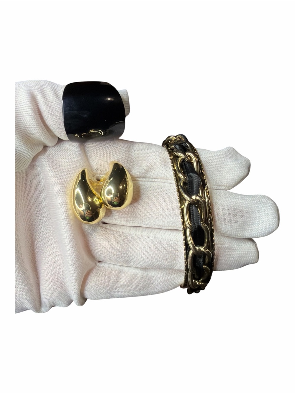 Vintage Gold Tone Jewelry Bundle Stud Earrings Ring Chain Bangle Black Enamel